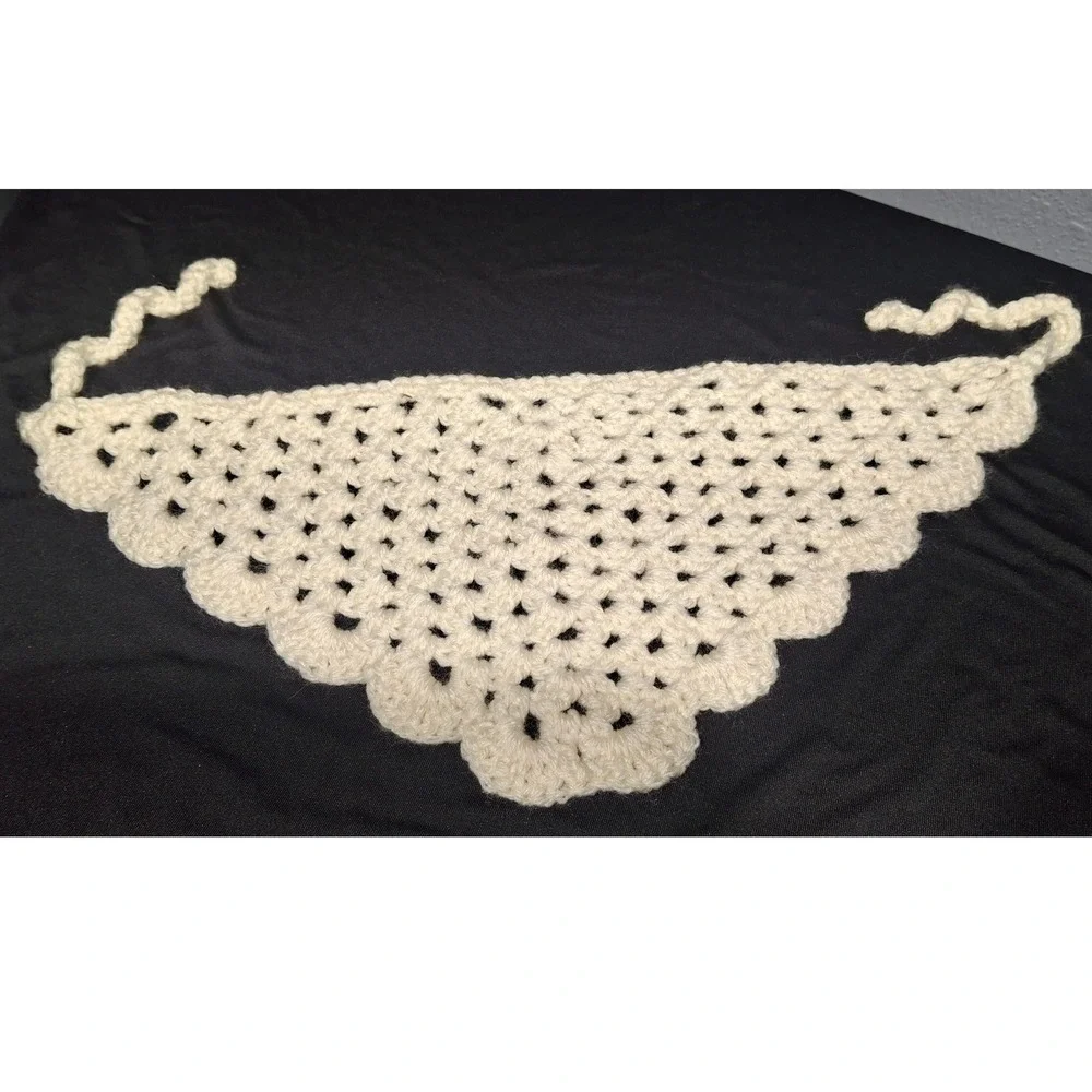 Handmade Crochet Hair Bandana Cream Scalloped Edge Boho Head Kerchief Tie Back
